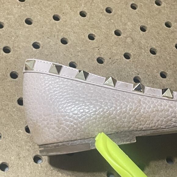 Valentino Garavani Flats 11.5 Blush Rockstud Leather Pointed Pebbled Ballerina - Picture 11 of 11